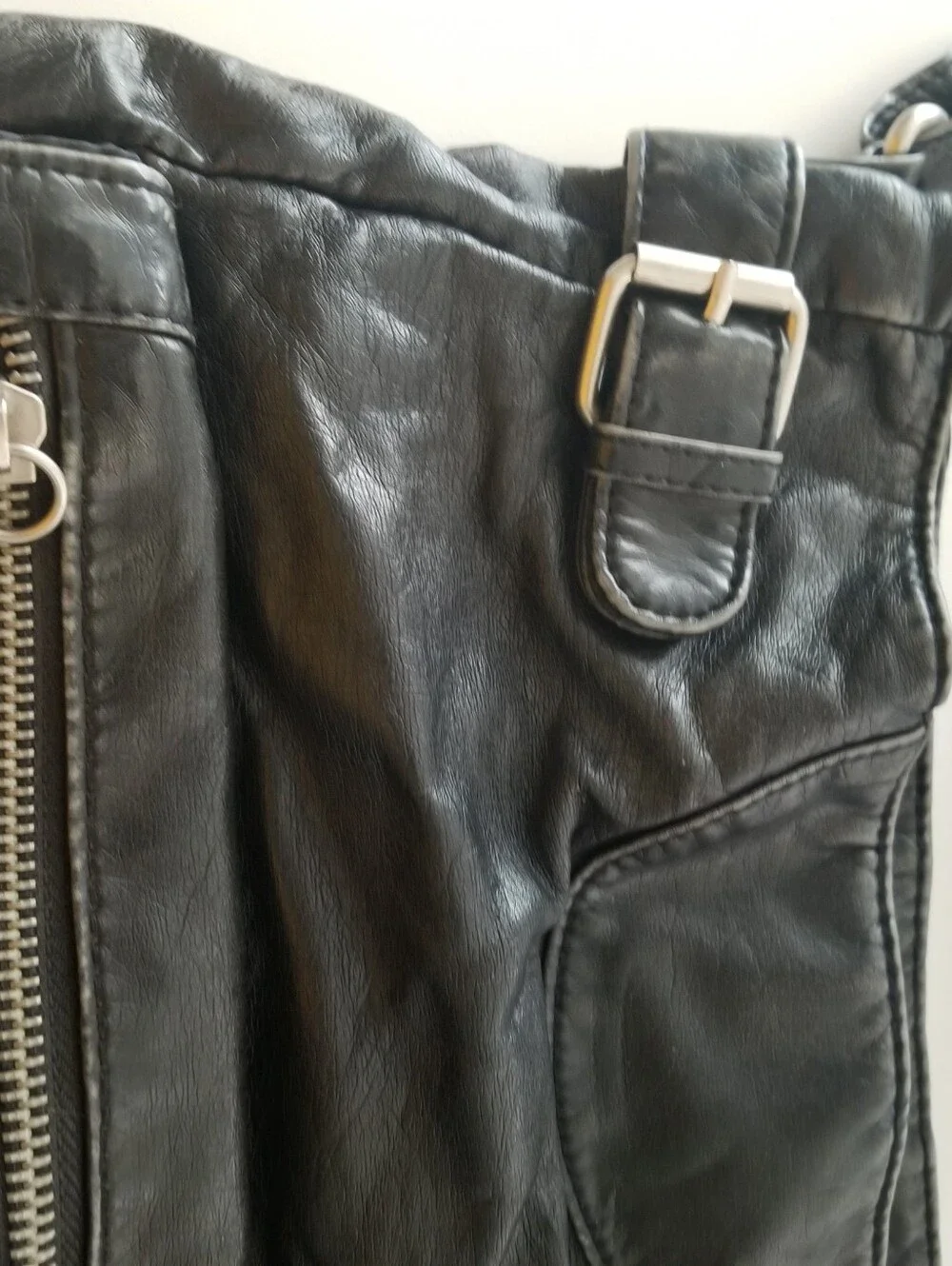 Y2K Black Faux Leather Crossbody Shoulder Bag Buckle Zip Accent
